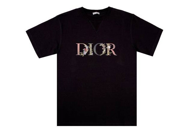 Dior Flowers Embroidered T-shirt Black ...